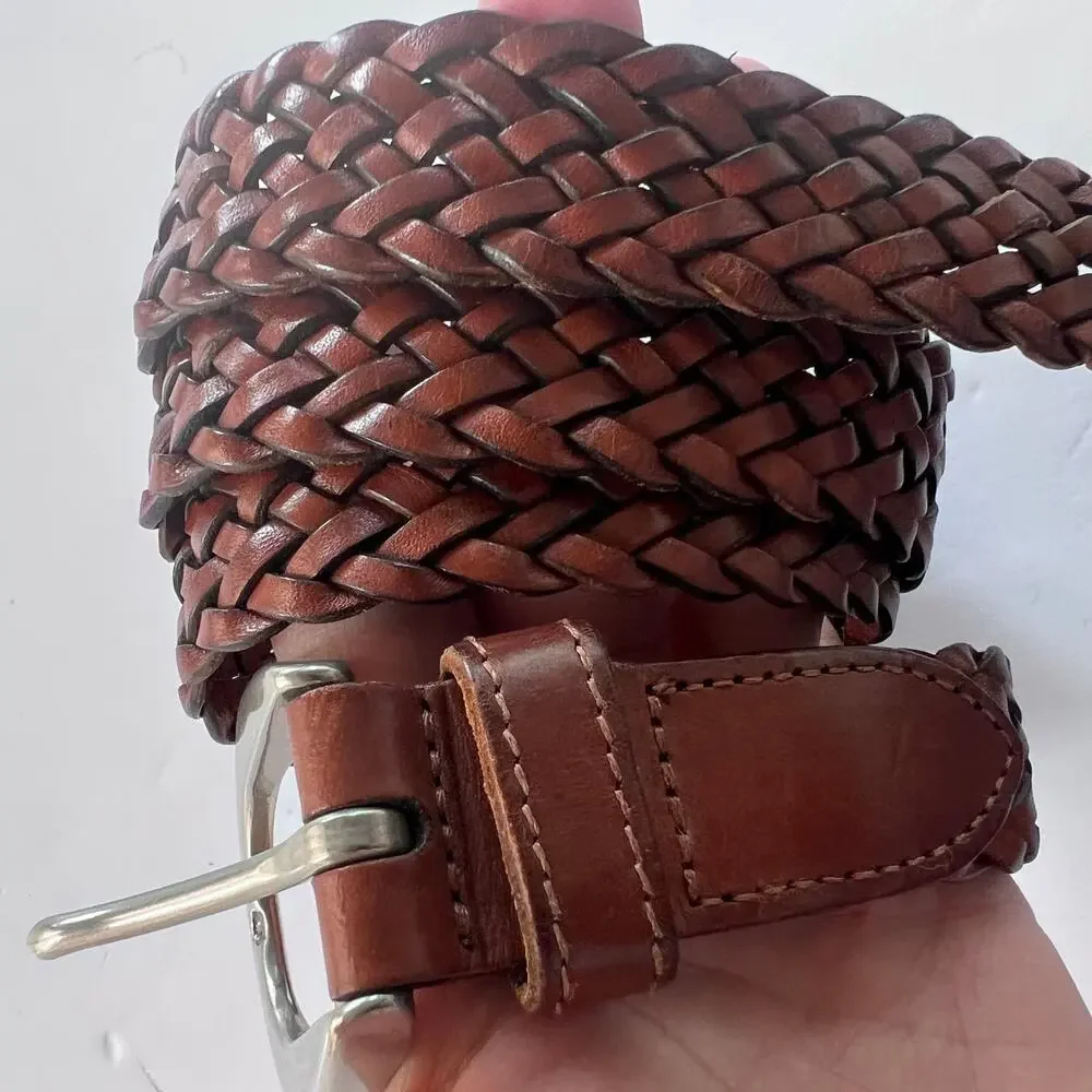 Coach Brown Braided Woven Leather Belt Made in Turkey 40” Boho Classic